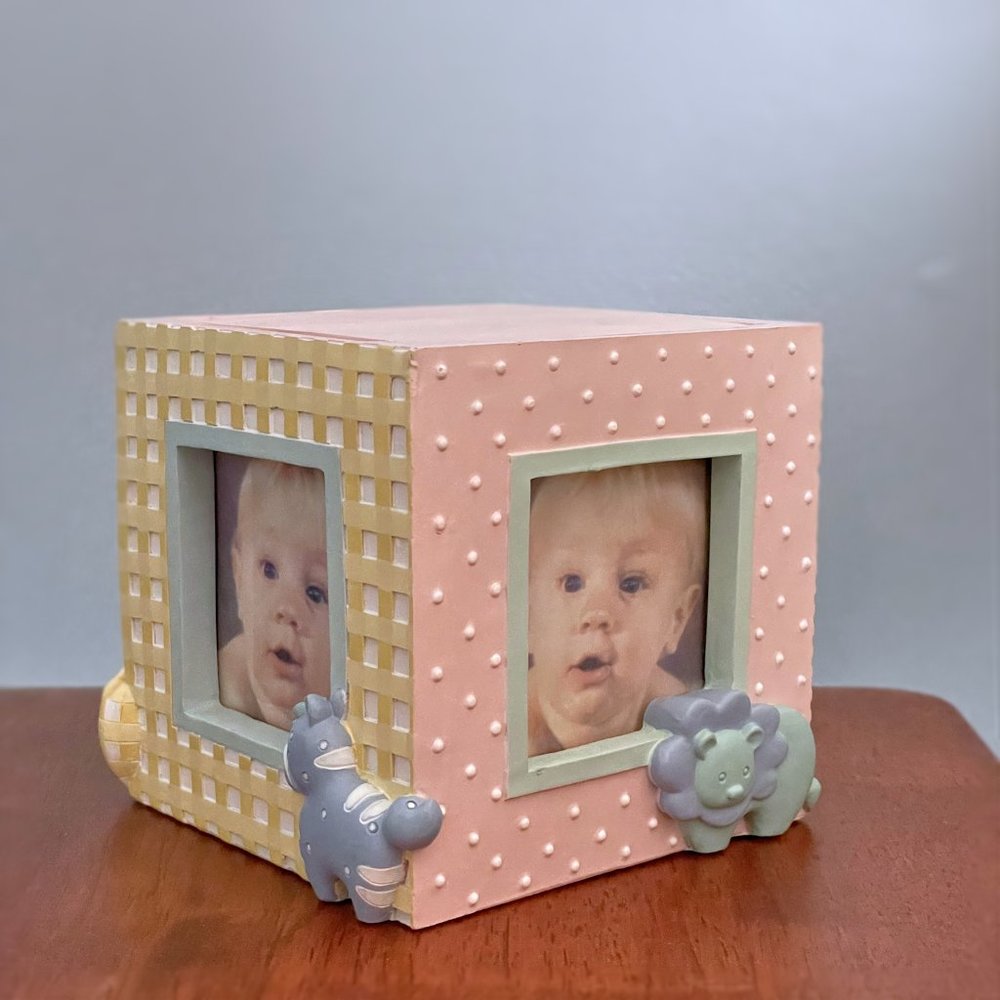 Adorable Multi Photo Baby Frame Cube 4" x 4" Baby Shower Nursery Gift